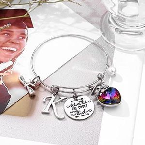Yoosteel 2023 Graduation Gifts Charm , 26 Initial Engraved Bracelets